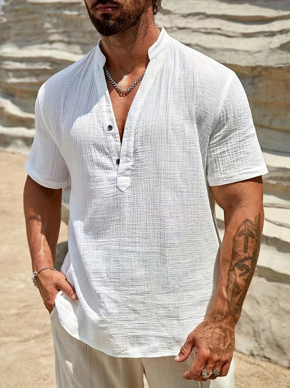 Jackson - Cotton Short Sleeve Henley Shirt with Half Button Up for Men