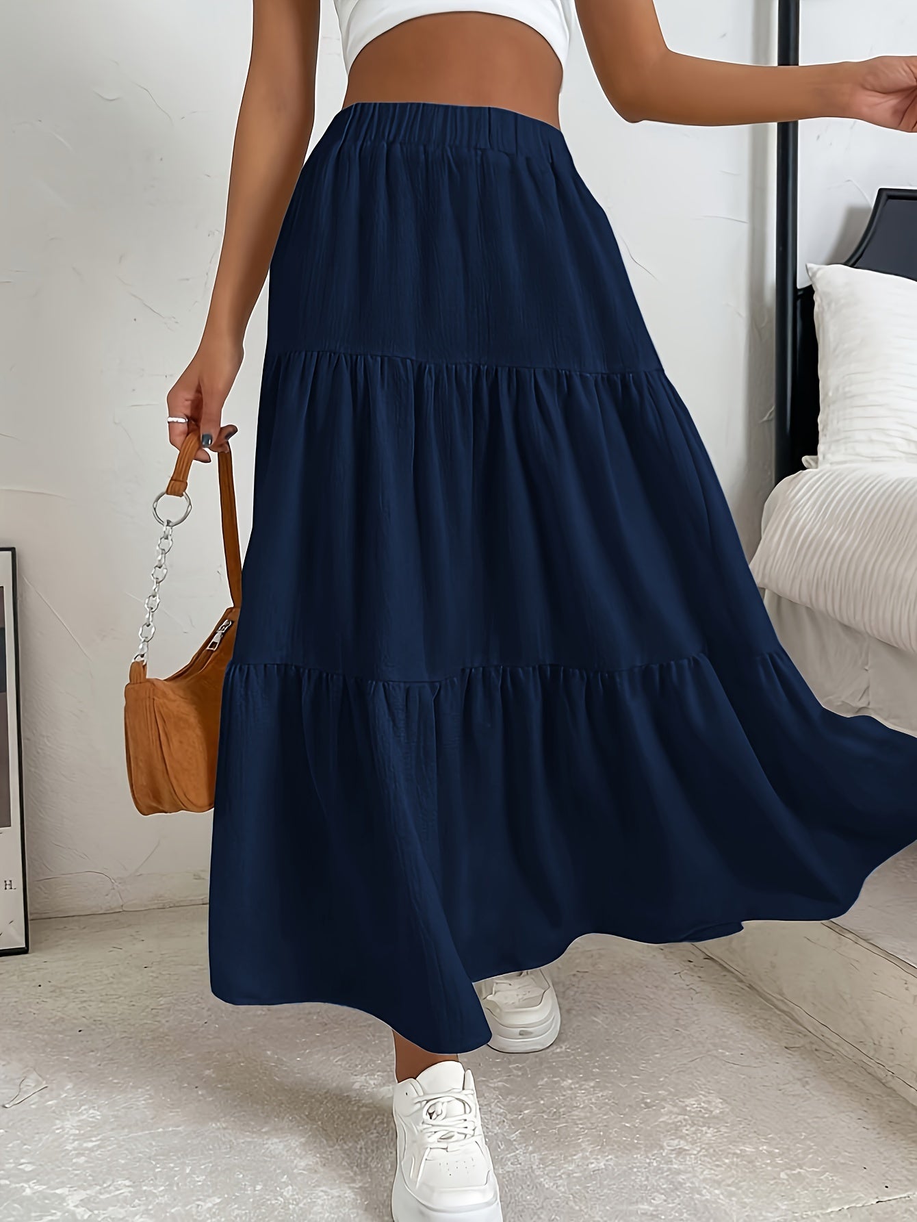 Georgia - Elegant High Waist Ankle Length Skirt with Ruched Hem for Women