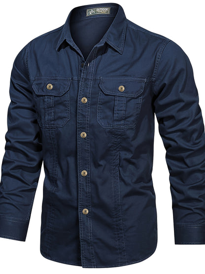 Michael - Long Sleeve Cargo Shirts with Button Up and Chest Pockets for Men