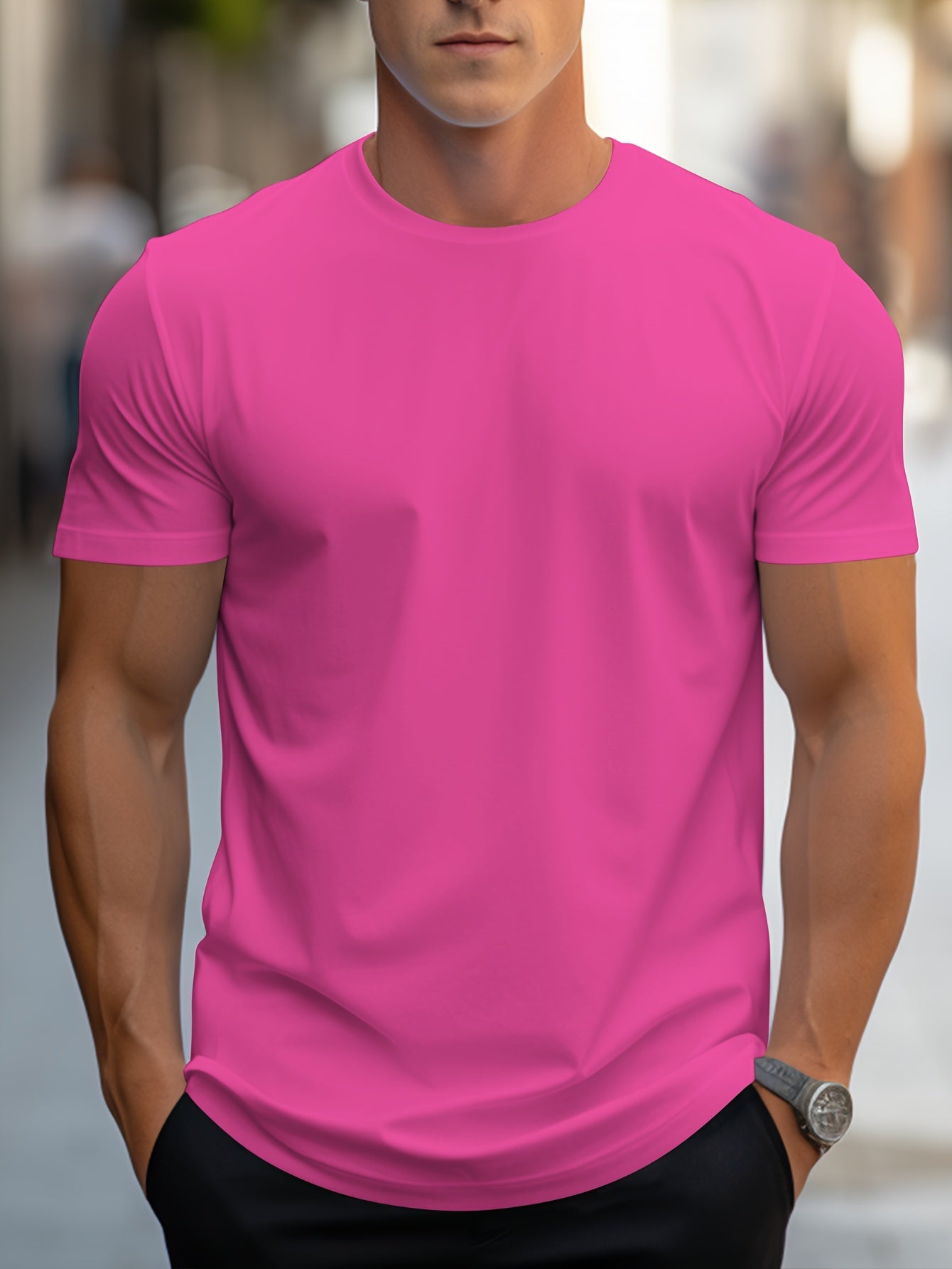 Robert - Solid Color T-Shirt with Round Neck and Short Sleeve for Men