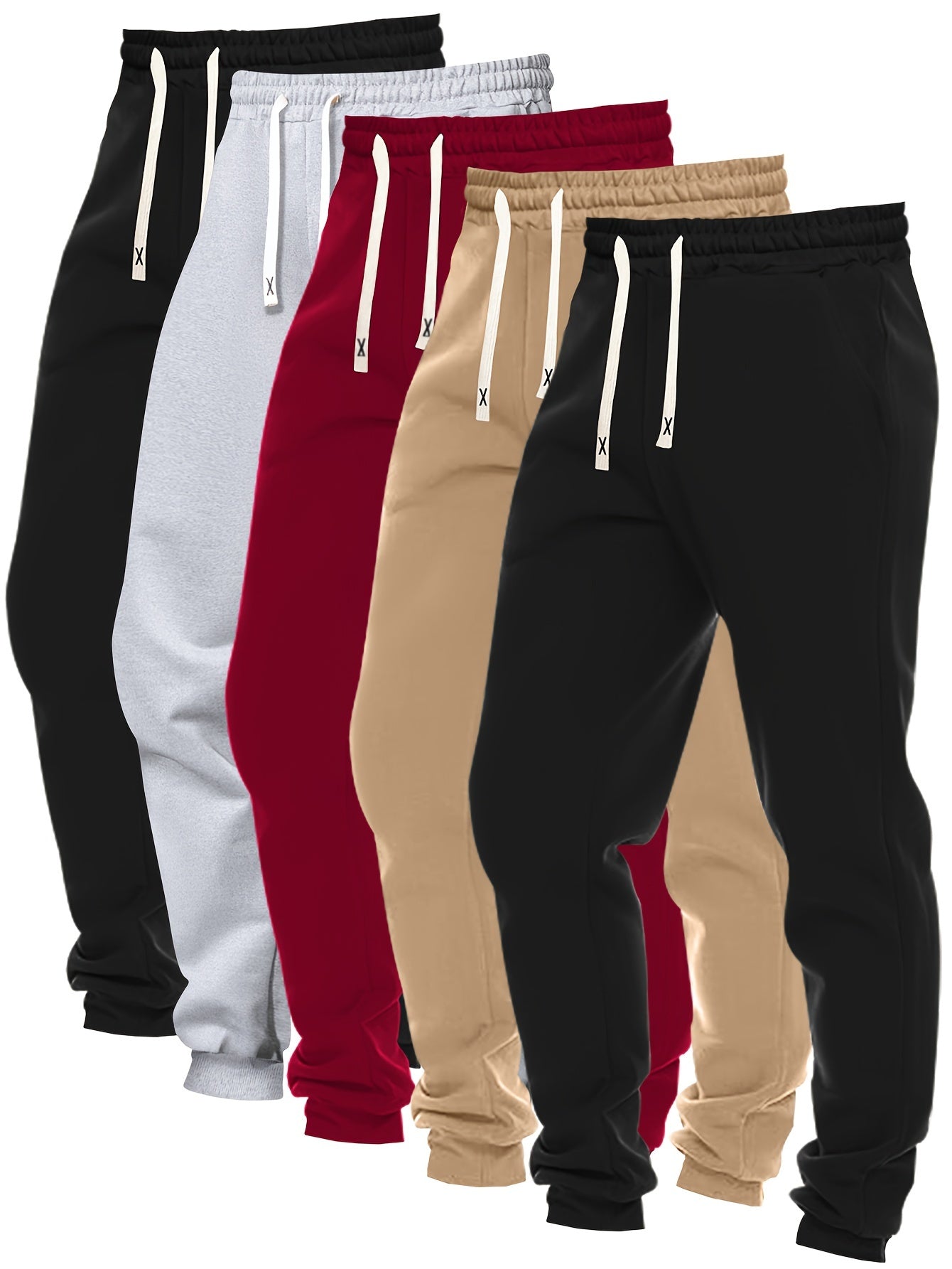 Dennis - 5pcs Set Solid Color Jogging Pants with Regular Fit and Pockets for Men