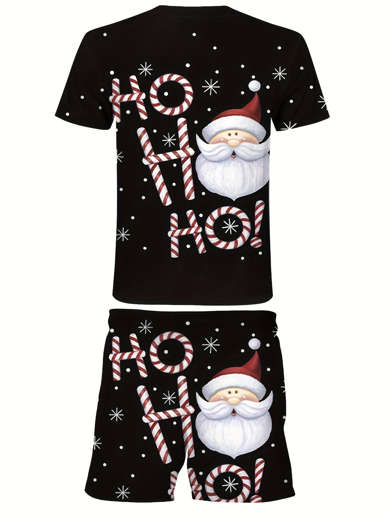 Damon - Outfit Set with Santa Claus Print T-Shirt and Matching Shorts for Men