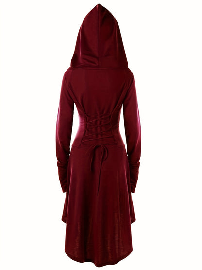 Stella - Gothic Hooded Cosplay Dress with Long Sleeve and Waist Straps for Women