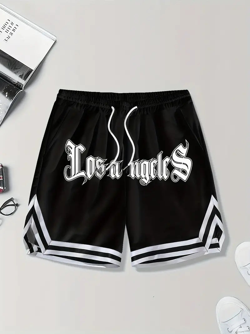 Michael - Sports Shorts with LOS ANGELES Letter Print and Pockets for Men