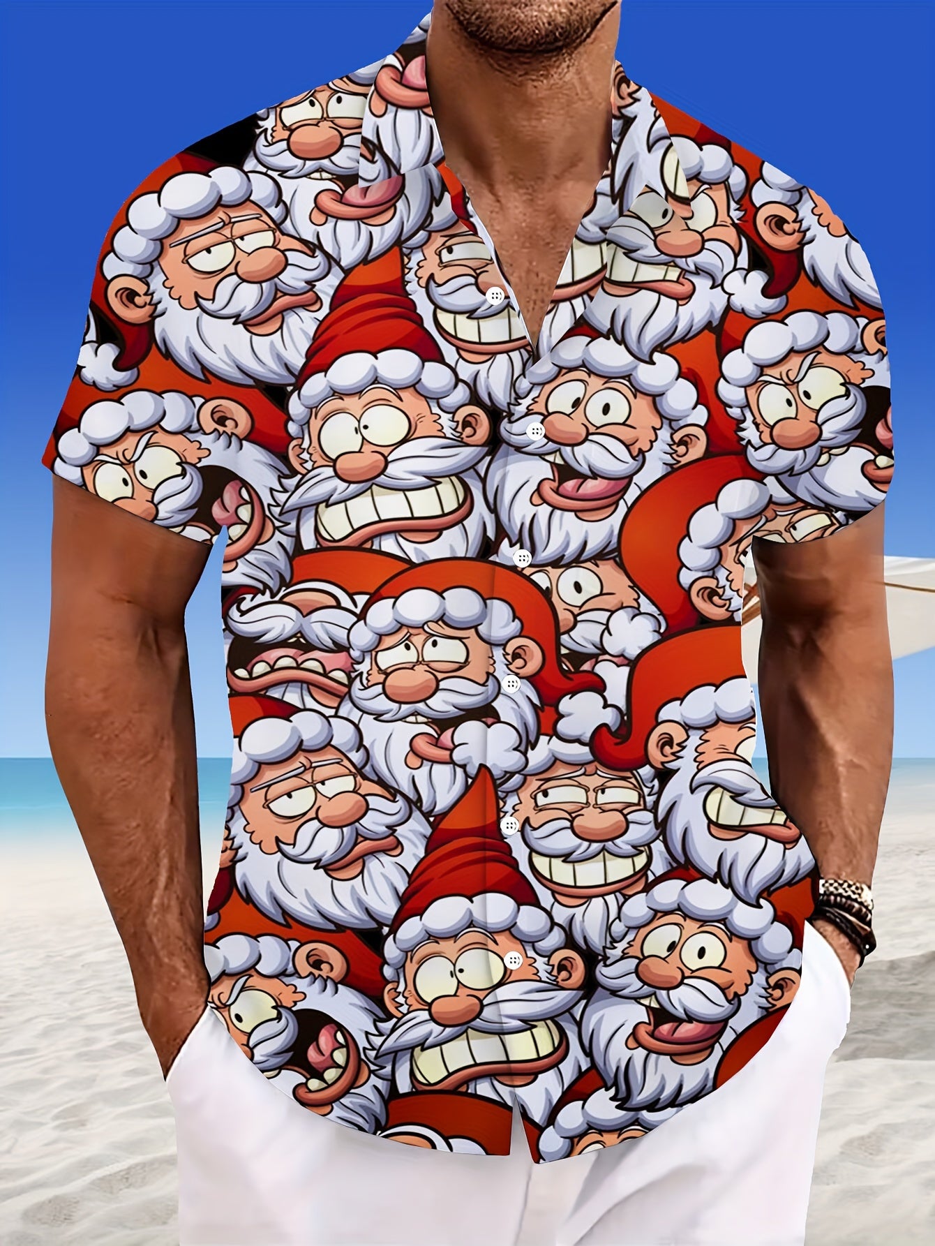 Benjamin - Casual Lapel Button-Down Shirt with 3D Santa Claus Print for Men