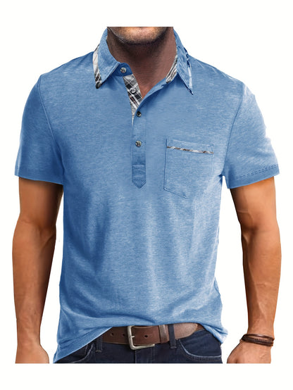 Jordan - Casual Henley Shirt with Plaid Pattern Lapel for Men