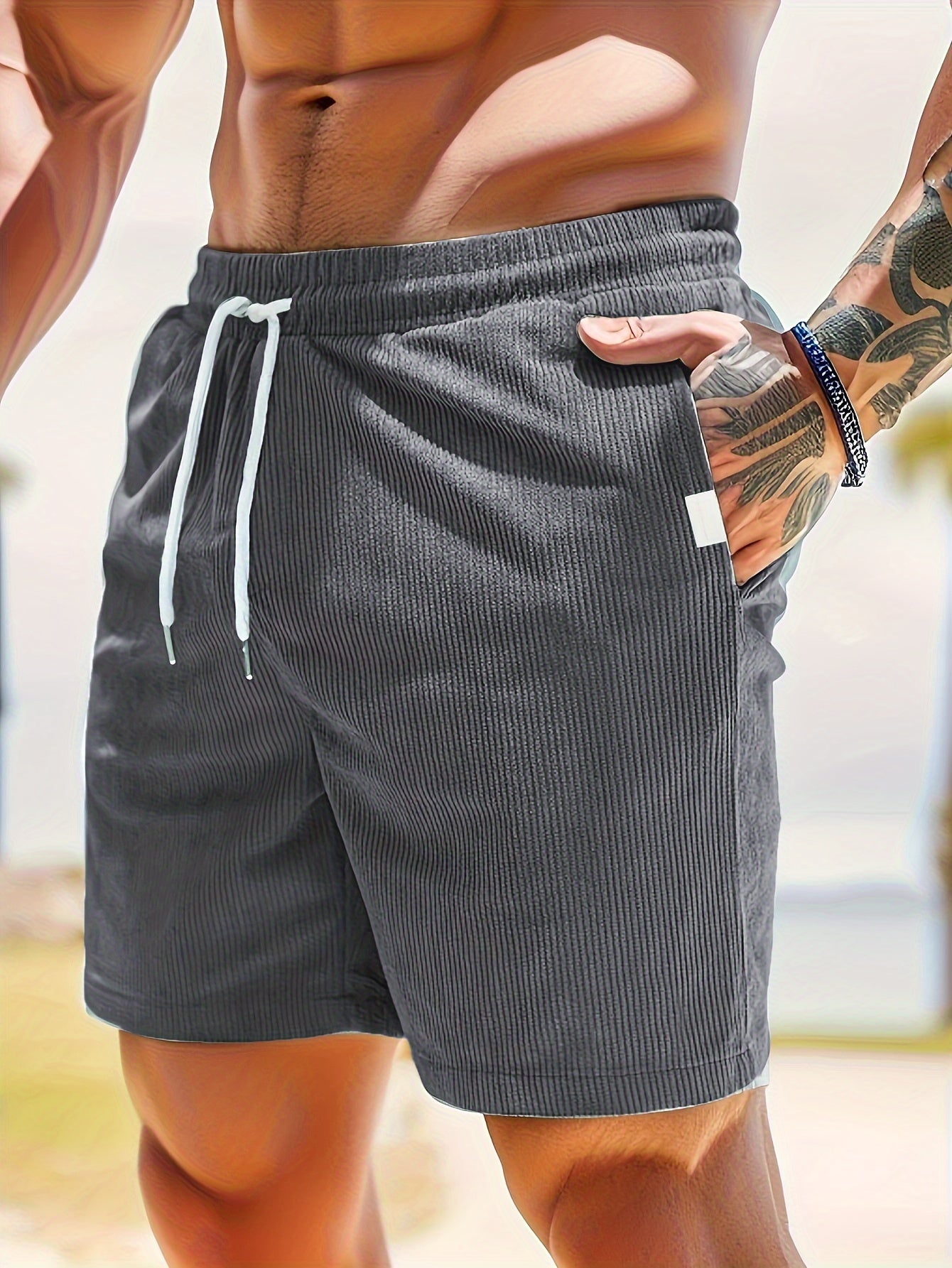 Graham - Stripe Pattern Casual Shorts With Drawstring and Pockets for Men