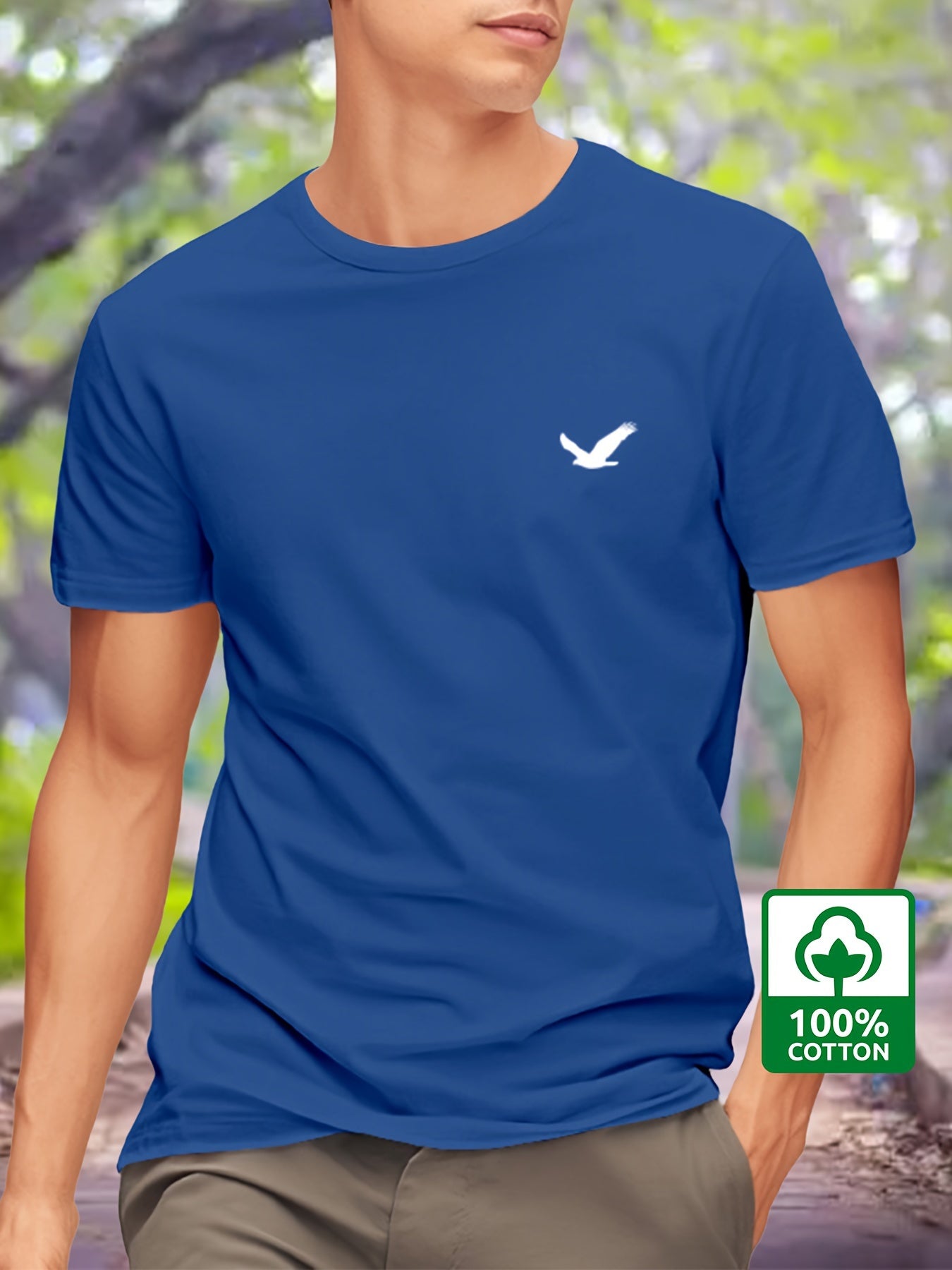 William - Casual Cotton T-Shirt with Printed Bird Design for Men