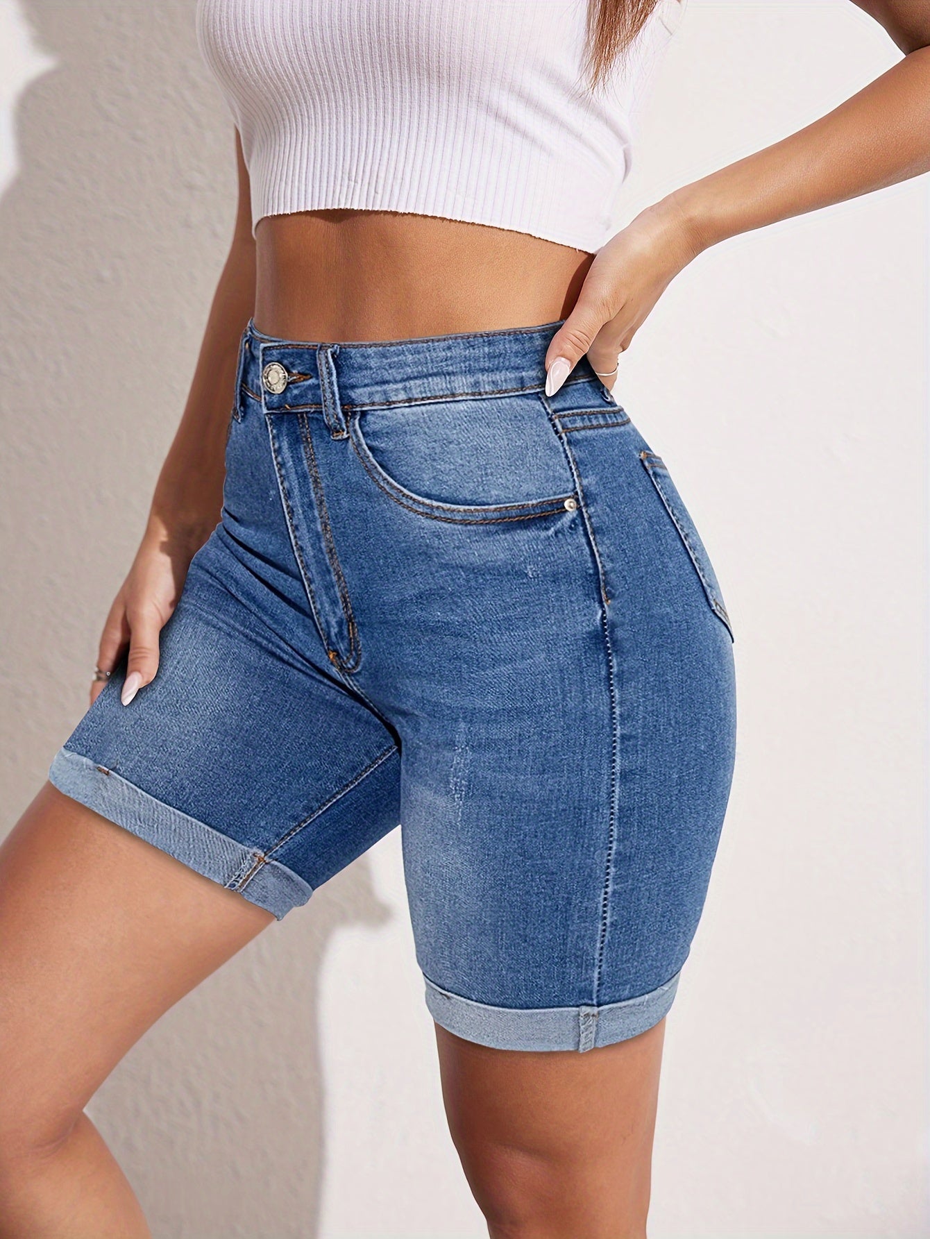 Clarissa - Denim Shorts with High Stretchy and Slim Fit for Women