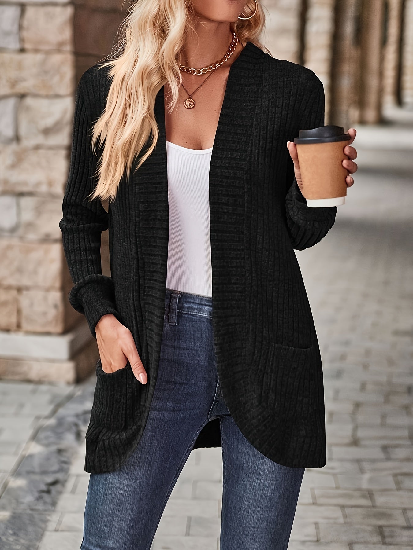 Josephine - Open Front Cardigan with Pockets for Women