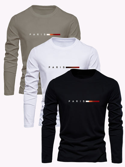 Sebastian -  3 pcs Casual Sweater with Crew Neck and Paris Print Design for Men