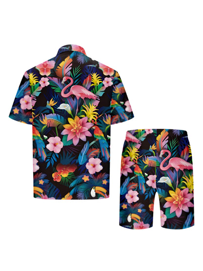 Jacob – Floral & Flamingo Print Hawaiian Shirt and Shorts Set