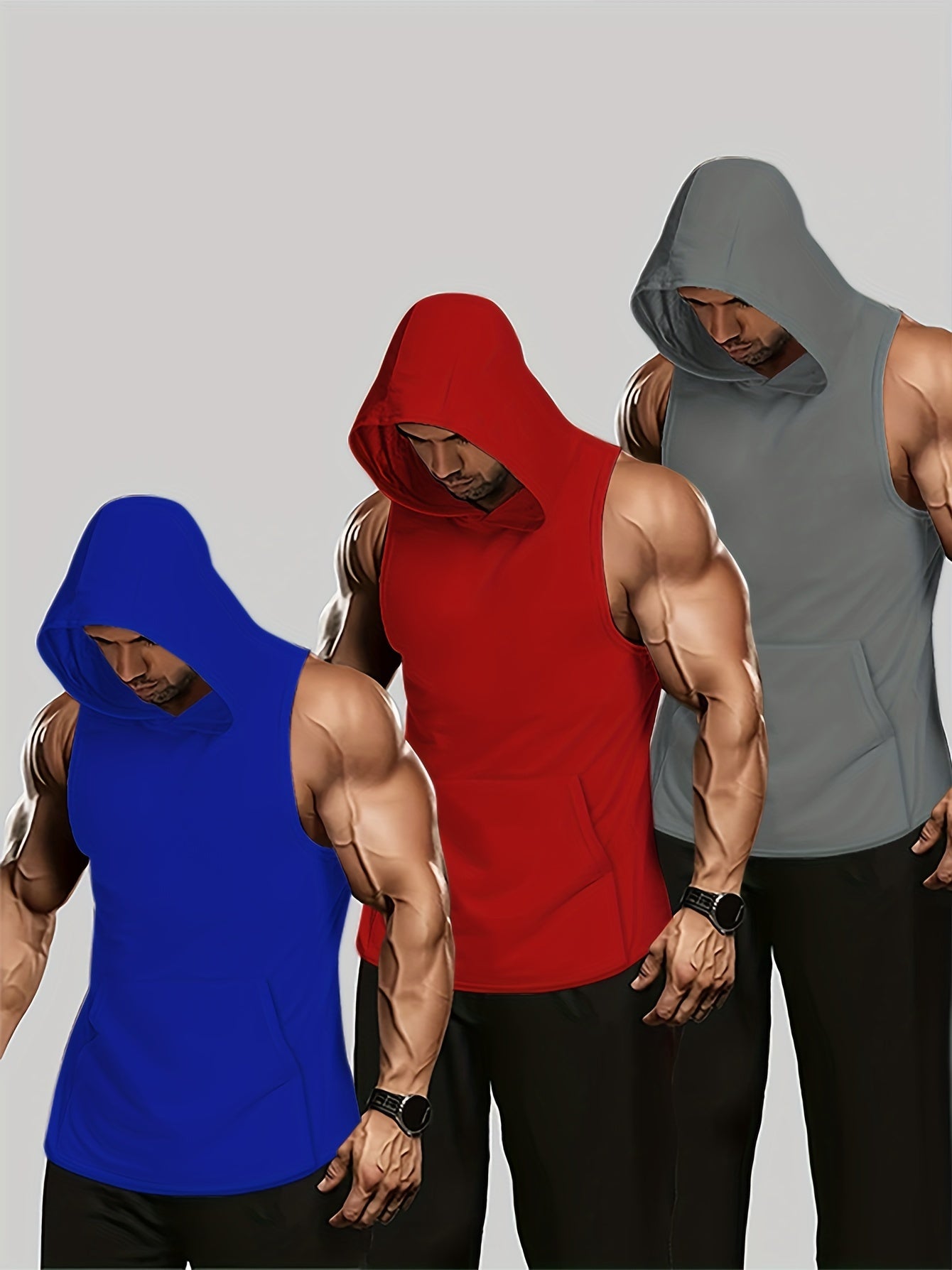 Benny - 3pcs Sleeveless Tanktop Set with Hood for Men