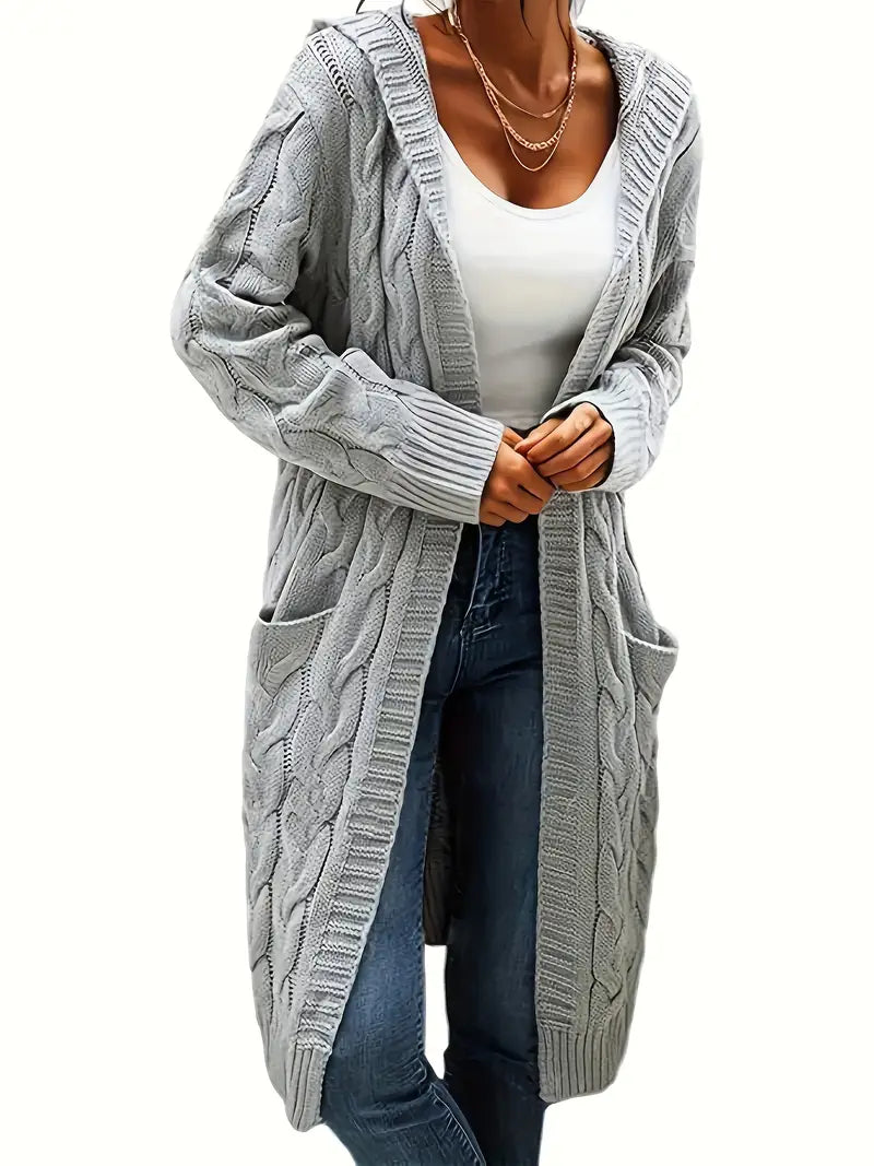 Isabella - Mid Length Knitted Cardigan with Hooded and Open Front for Women