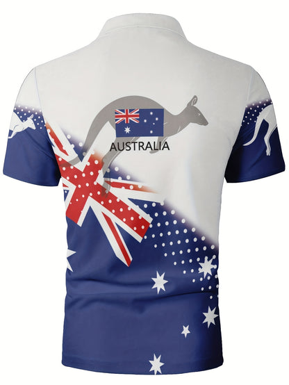 George - Casual Polo Shirt with Australia National Flag and Kangaroo Emblem Print for Men