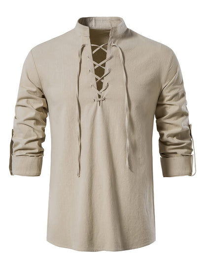 Samuel - Long Sleeve Retro Shirt with Medieval Renaissance Pirate Style and Lace Up for Men