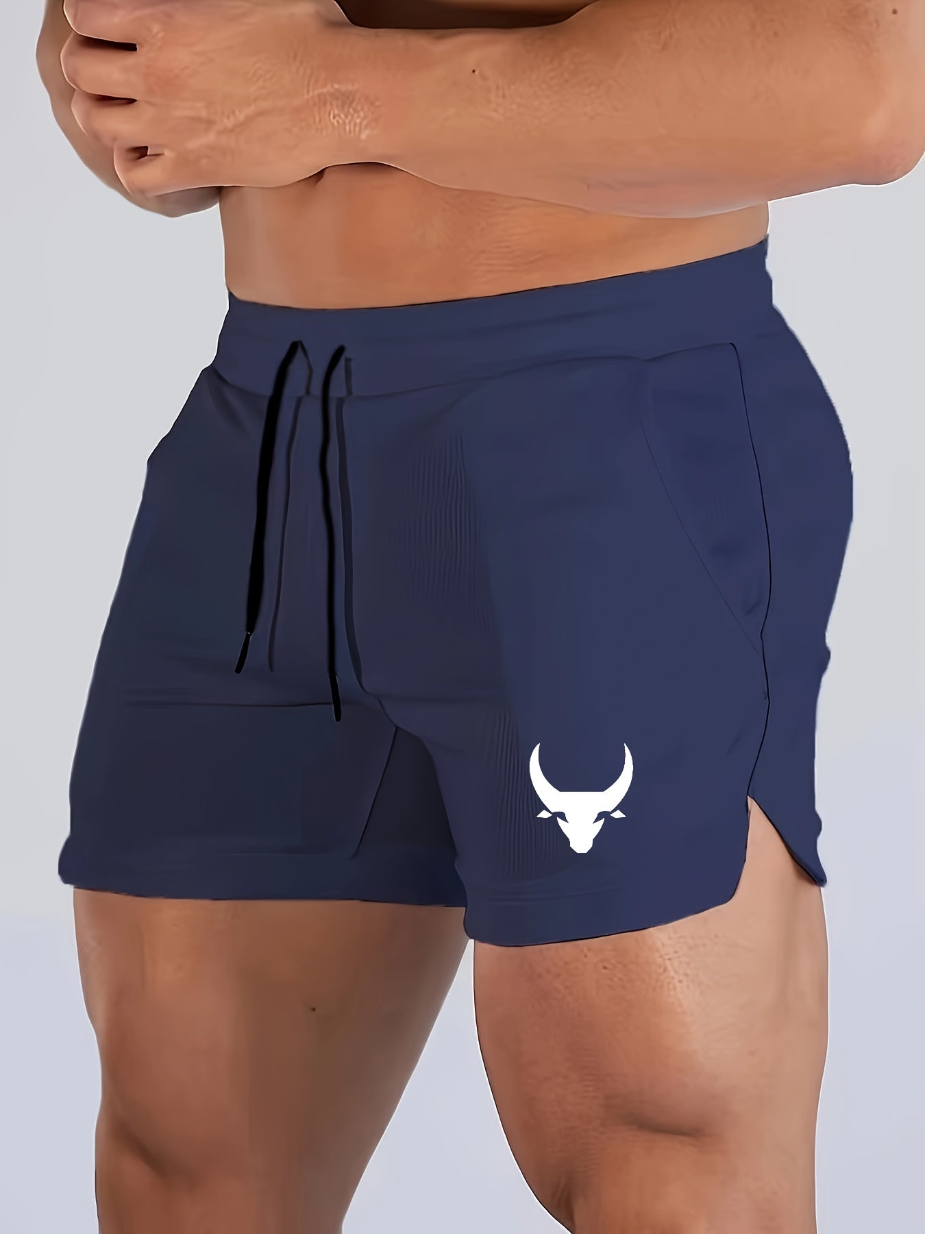 Cooper - Sports Shorts with Bullhead Pattern and Drawstrings for Men