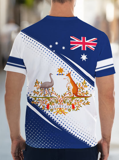 Charles - Casual T-Shirt with Flag & Kangaroos Graphic Print for Men