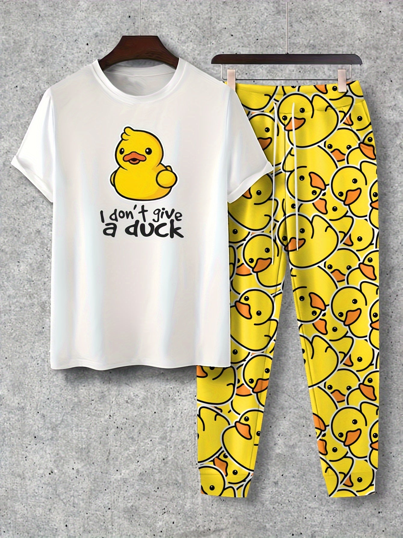 Donald - Outfit Set of Cartoon Duck Pattern T-shirt and Drawstring Pants for Men