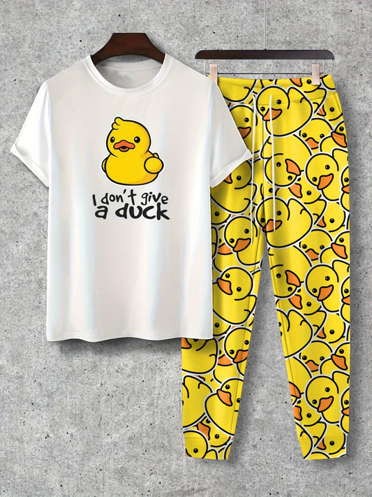 Donald - Outfit Set of Cartoon Duck Pattern T-shirt and Drawstring Pants for Men