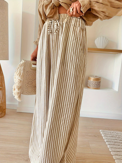 Madison - Casual Wide Leg Loose Pants with Striped Print and Elastic Waist for Women