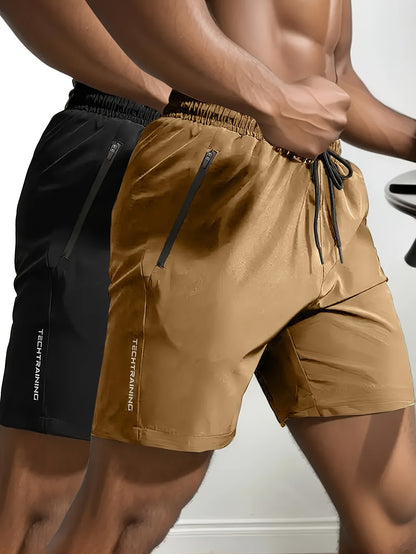 Arthur - 2pcs Active Shorts with Letter Print and Pockets for Men