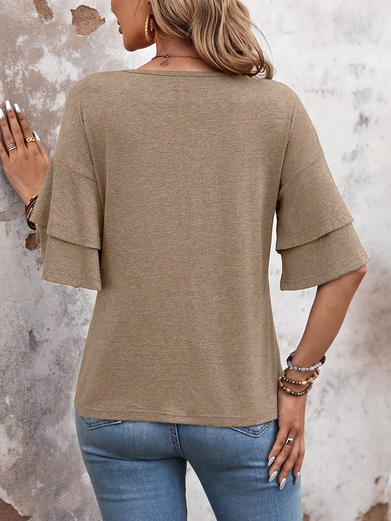 Alice - Flare Sleeve V Neck Blouse for Women