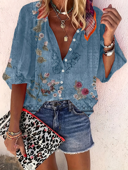 Fiona – Vintage Loose Blouse with Floral Print