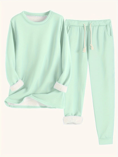 Arden-Crew Neck Long Sleeve Sweatshirt & Drawstring Pants Outfit for Women