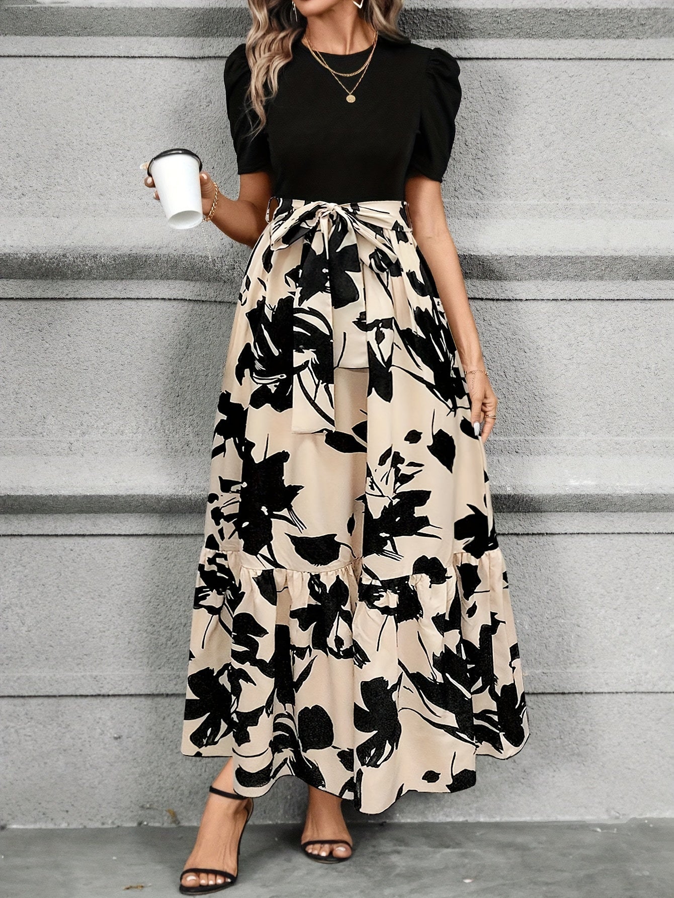 Aurora - Elegant Maxi Dress with Floral Print and Tie Waist for Women