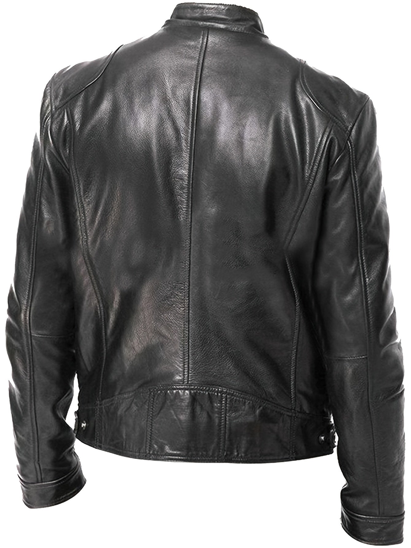 Samuel - Leather Jacket with Zipper and Small Stand Collar for Men