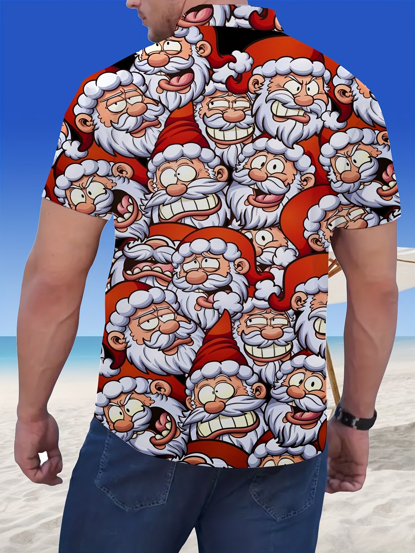 Benjamin - Casual Lapel Button-Down Shirt with 3D Santa Claus Print for Men