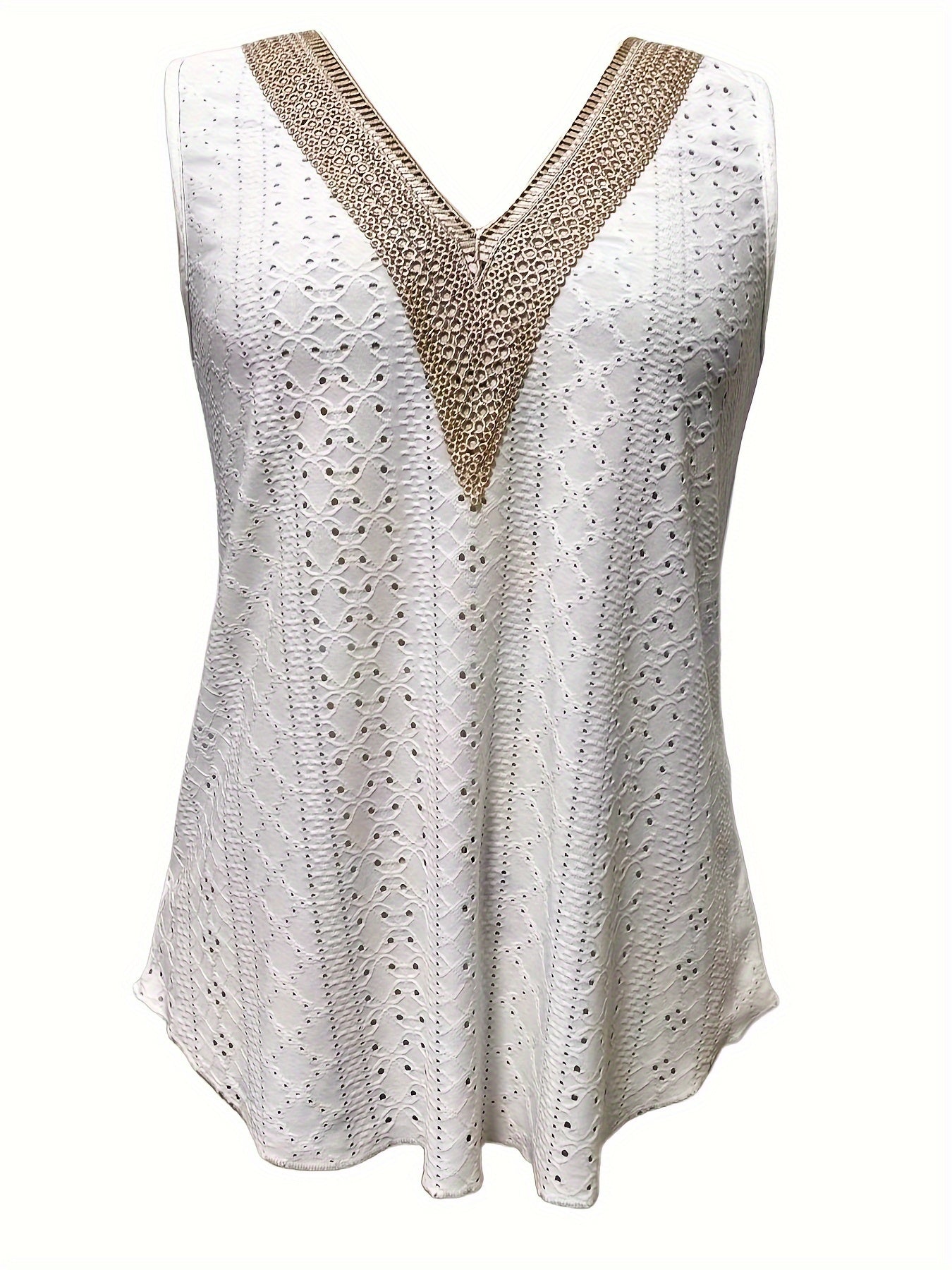 Melisa - Sleeveless Tank Top with Eyelet Embroidered and V Neck for Women