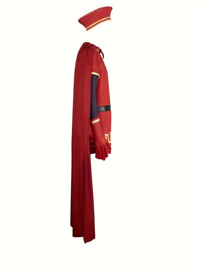 Joshua - 6pcs Anime Costume Set with Costume Red Cloak & Hat & Short Sleeve Shirt for Men