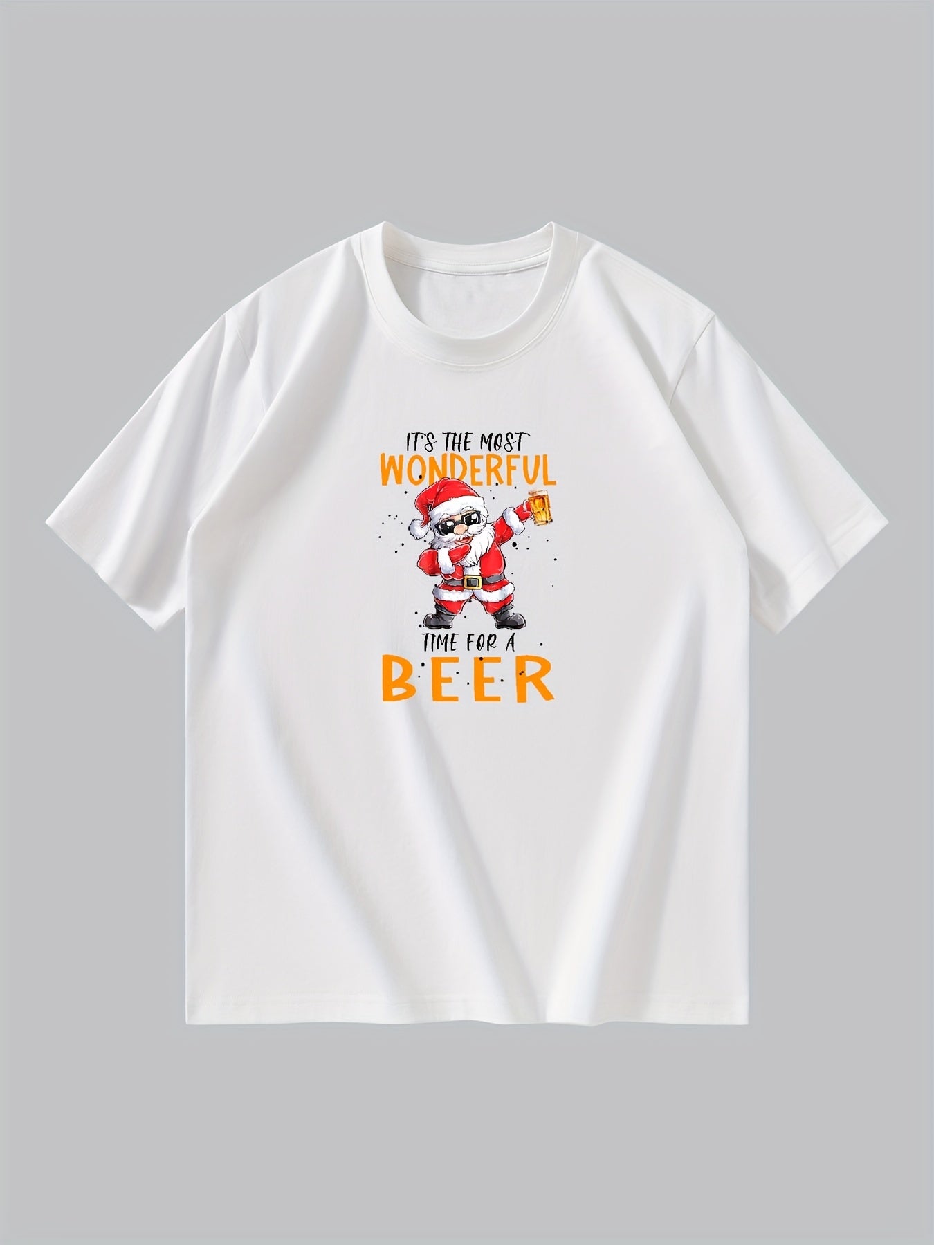 Jeremiah - Casual T-Shirt with Fun Santa Claus Drinking Beer Graphic Print for Men