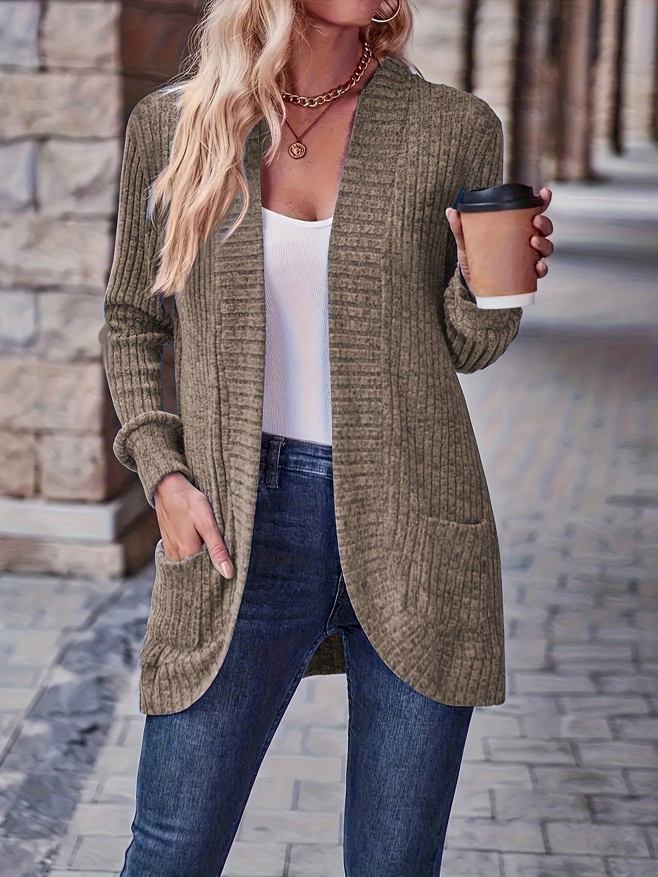 Josephine - Open Front Cardigan with Pockets for Women