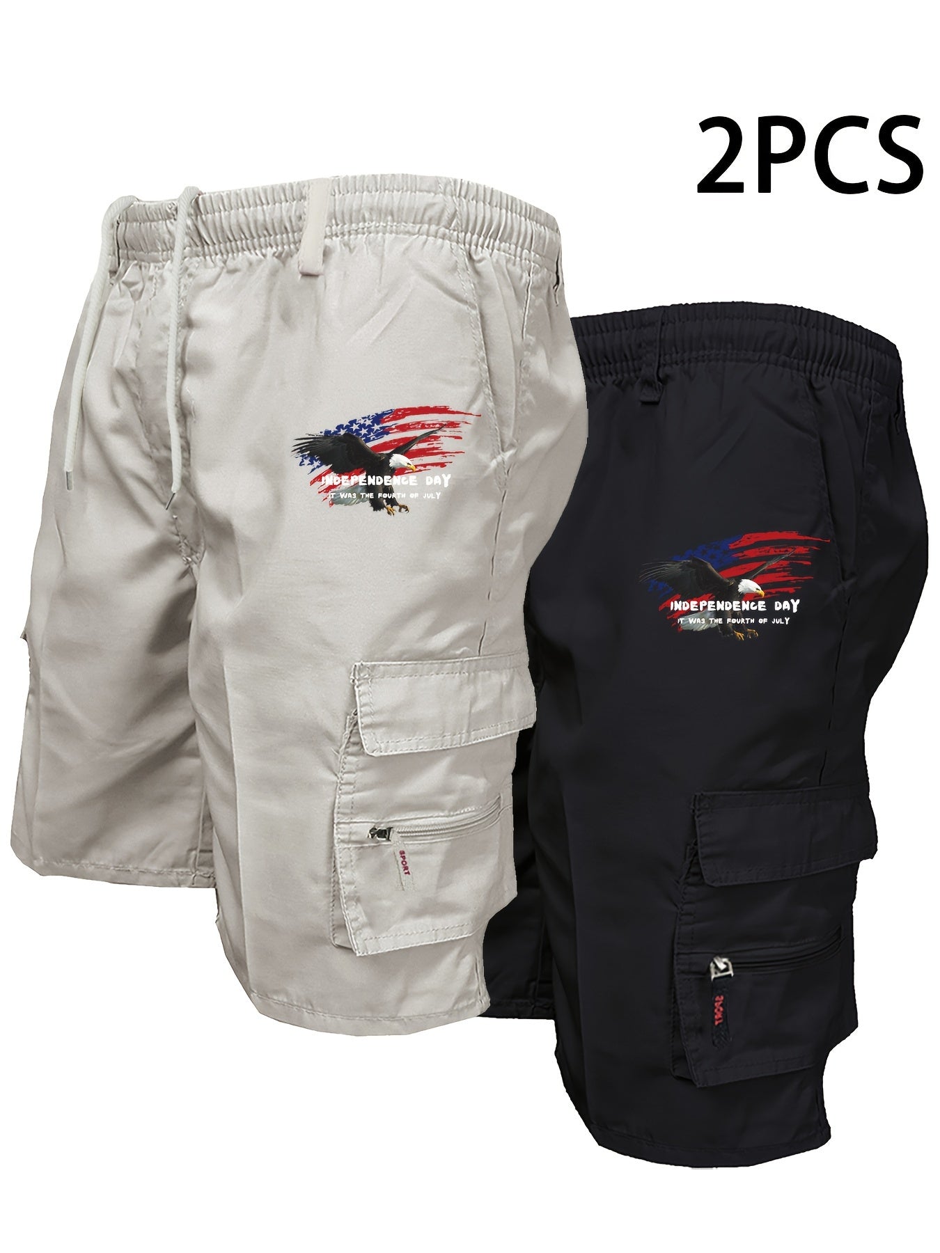 John - 2pcs Cargo Shorts with American Flag Graphic Print for Men