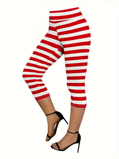 Makayla - Christmas Outfit Set with Striped Print Waistband Suit Dress and High Waist Seven-Part Pants for Women