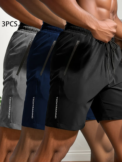 Andrew - 3 Pieces Active Shorts with Drawstring and Zipper Pockets for Men