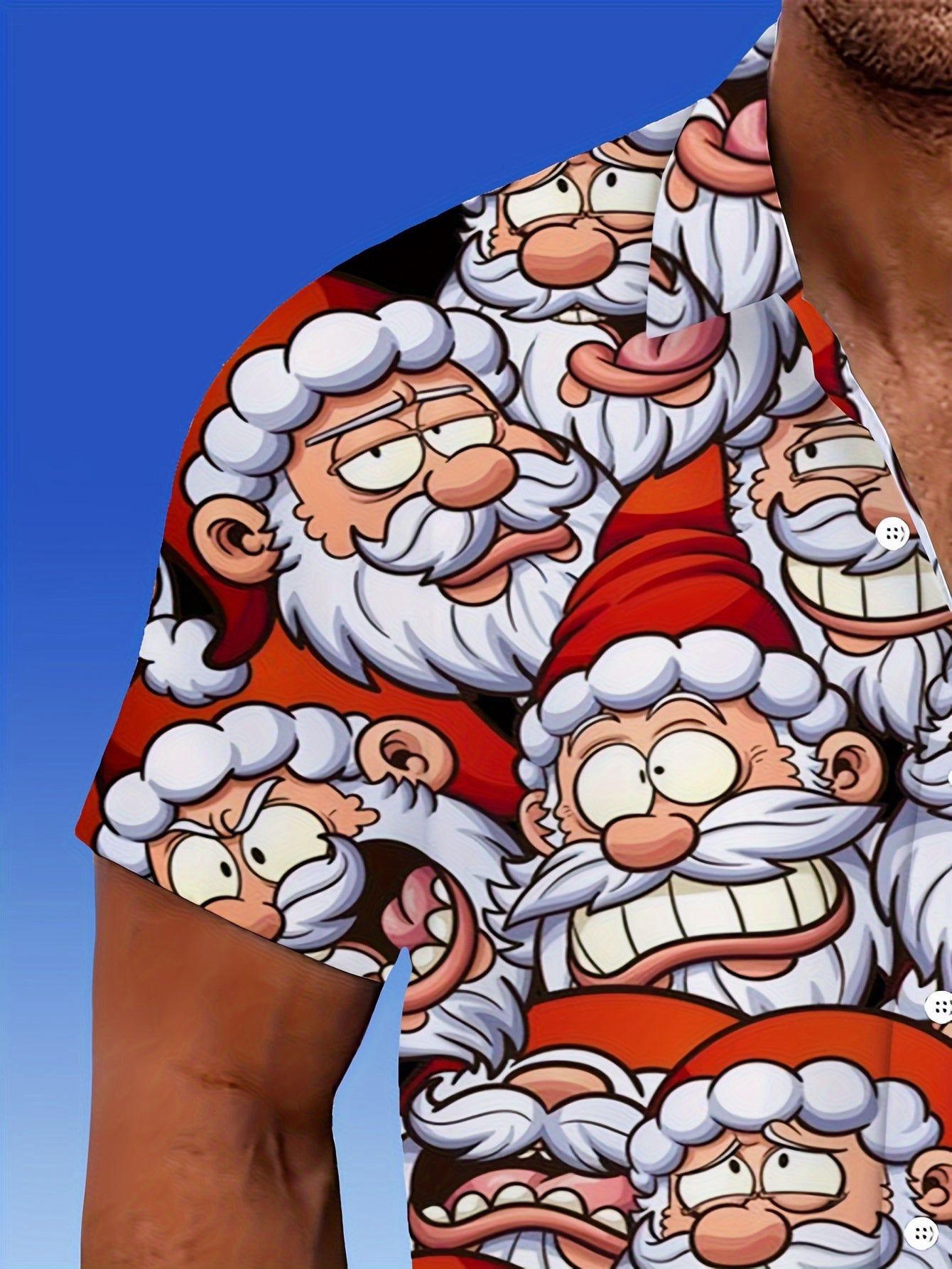 Benjamin - Casual Lapel Button-Down Shirt with 3D Santa Claus Print for Men