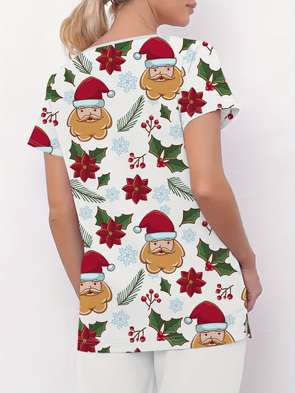 Liza - Scrub Shirt with Christmas Snowman Print for Women