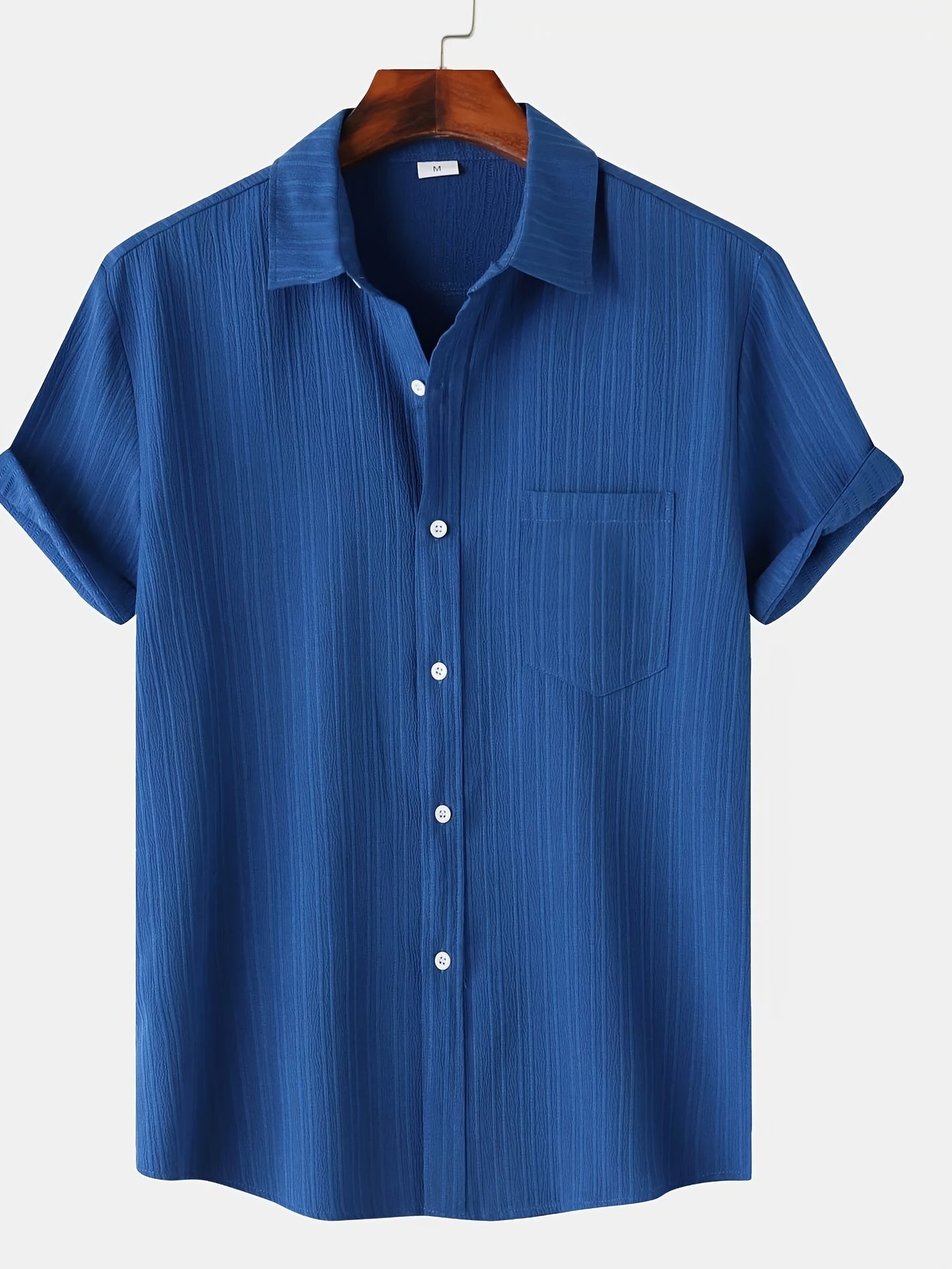 Ramsie - Casual Textured Shirt with Button Up and Chest Pocket for Men