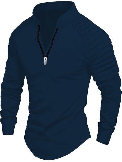 Roy – Men's Long Sleeve Golf Shirt with Stand Collar and Half Zip