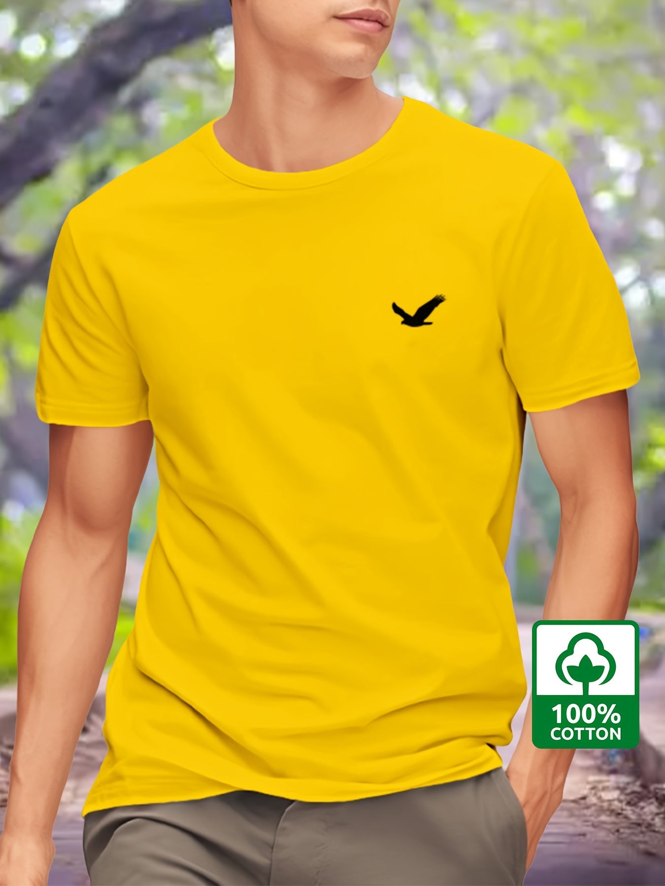 William - Casual Cotton T-Shirt with Printed Bird Design for Men