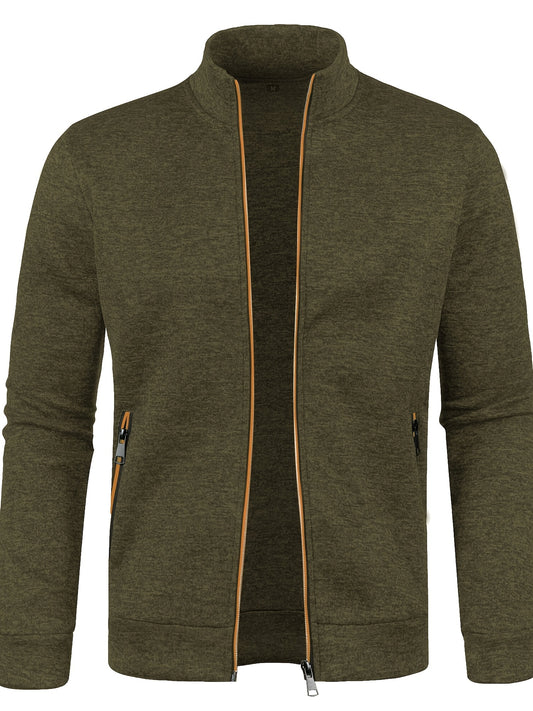 Emerson - Elegant Mid Stretch Sweater with Zip Up and Stand Collar for Men