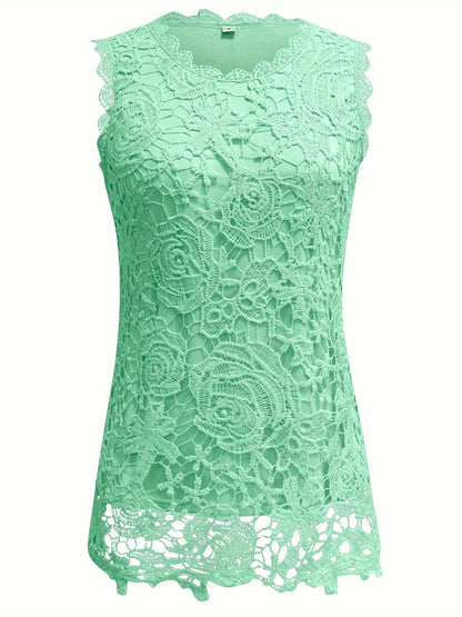 Adalyn - Sleeveless Tank Top with Contrast Lace and Floral Pattern for women