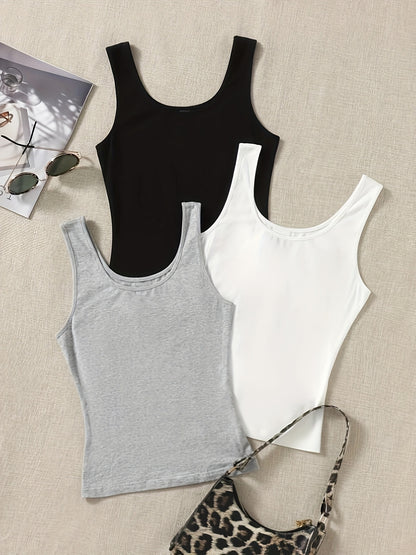 Ruth - 3 Pieces Tank Tops with Sleeveless and Crew Neck for Women