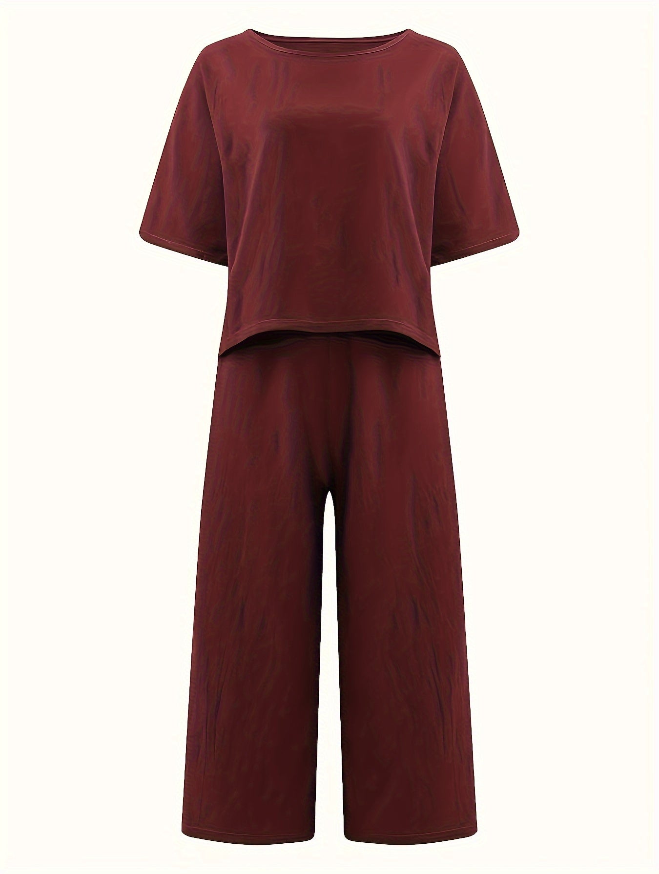 Mary - Casual Outfit Set with Crew Neck Casual T-Shirt and Wide Leg Pants for Women