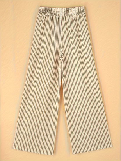 Madison - Casual Wide Leg Loose Pants with Striped Print and Elastic Waist for Women