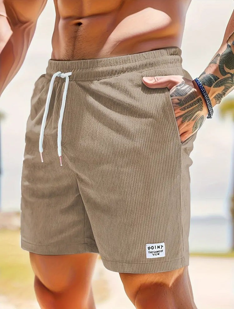 Matthew - Label Patched Corduroy Shorts with Drawstring for Men